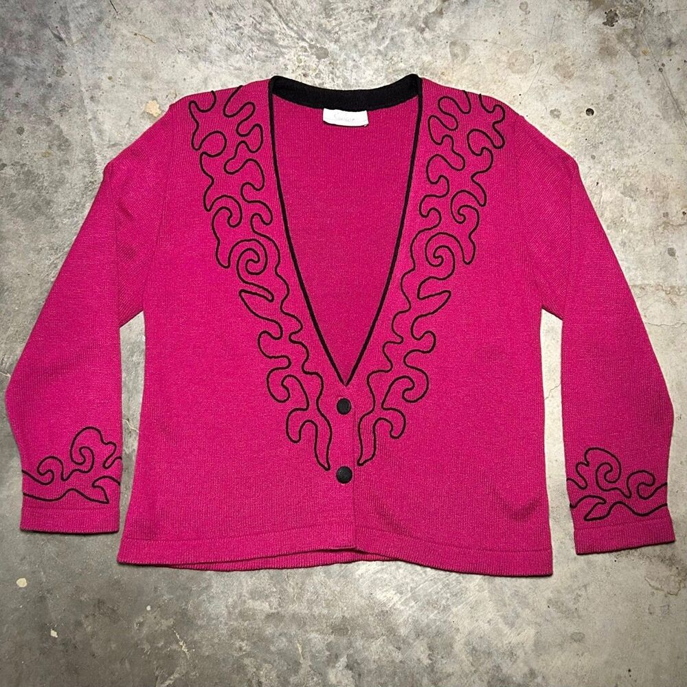 Savion Vintage 80s Hot Pink Cardigan Sweater USA